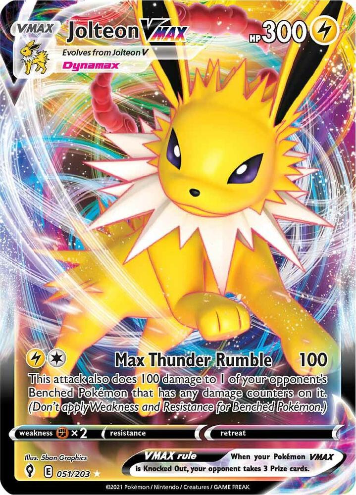 Jolteon VMAX 051/203 card from SWSH07: Evolving Skies