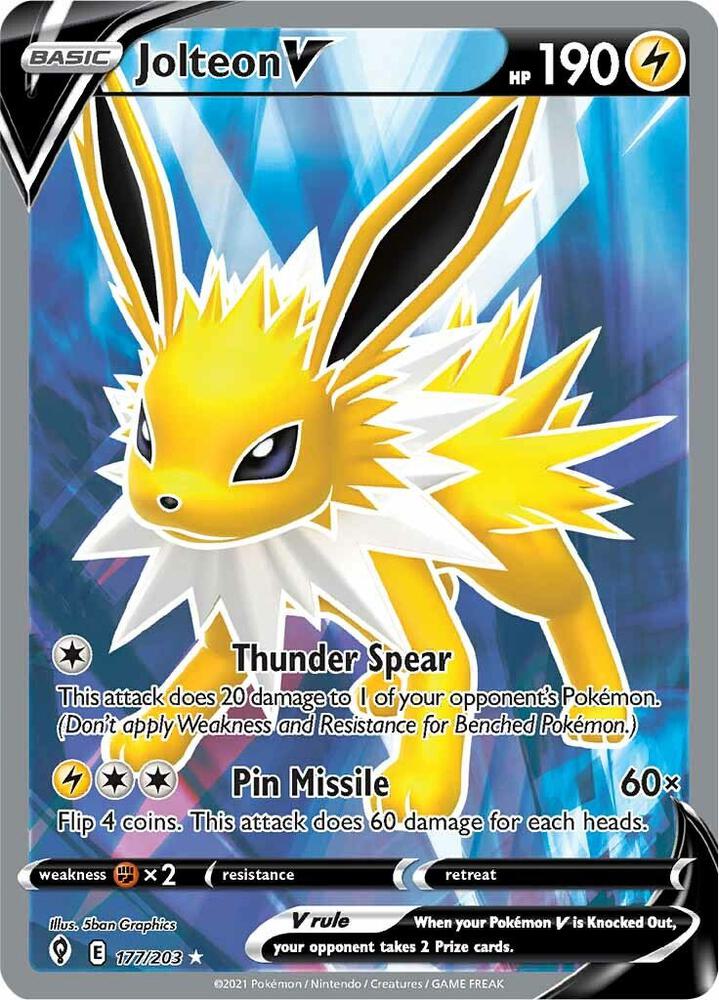 Jolteon V (Full Art) 177/203 card from SWSH07: Evolving Skies