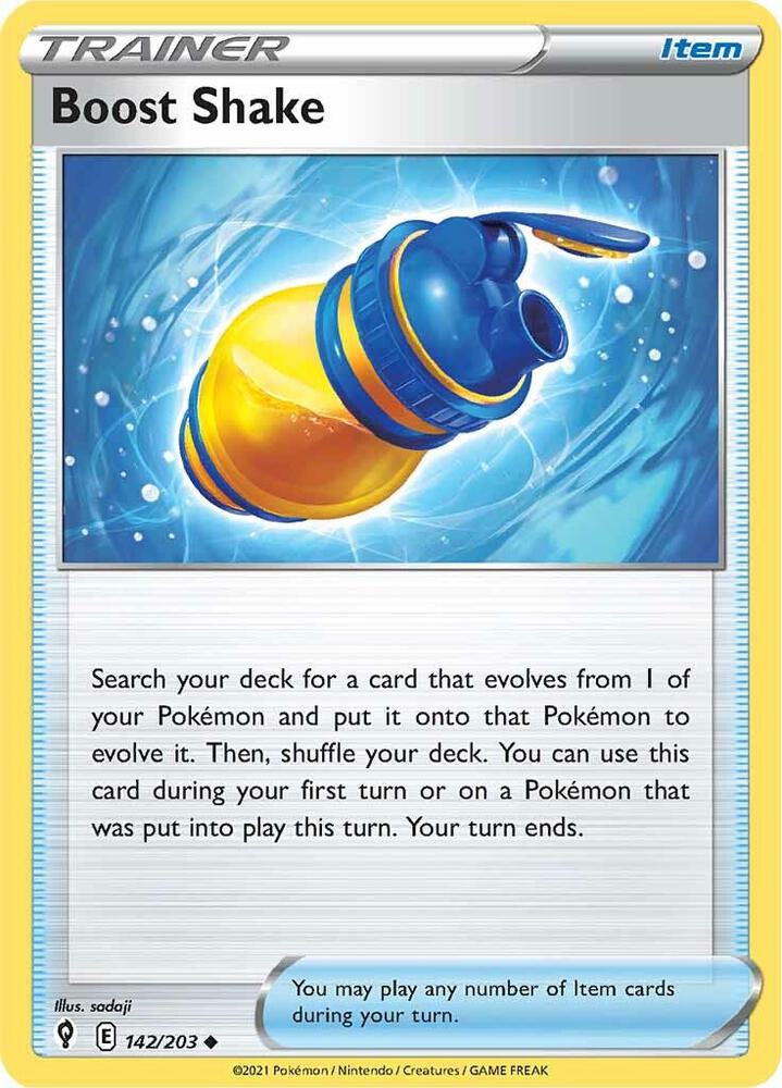 Boost Shake 142/203 card from SWSH07: Evolving Skies