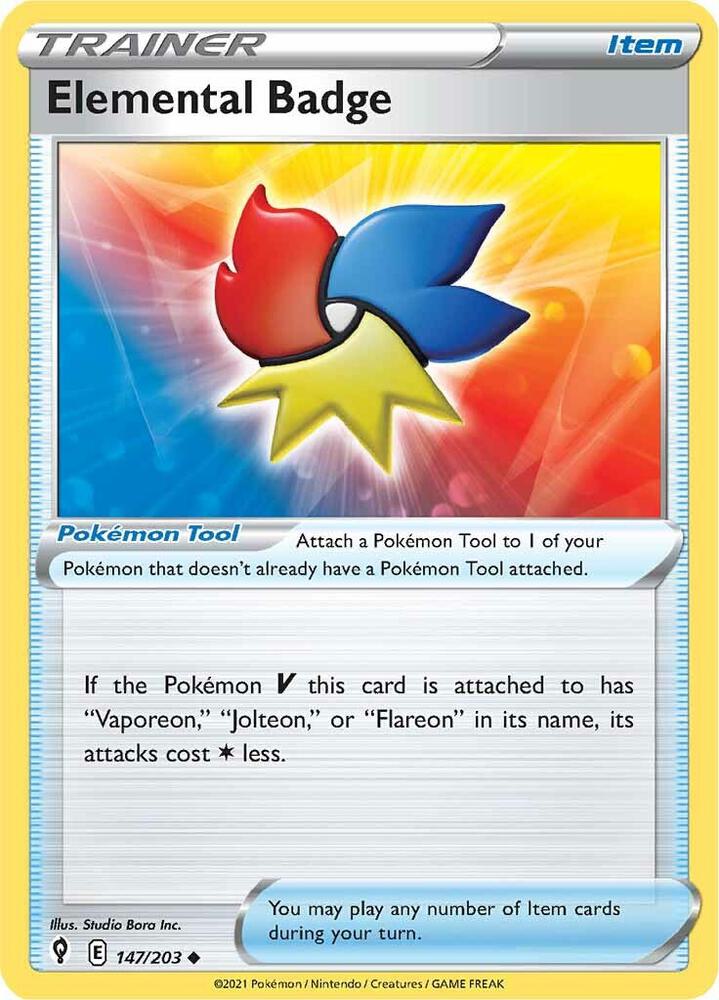 Elemental Badge 147/203 card from SWSH07: Evolving Skies