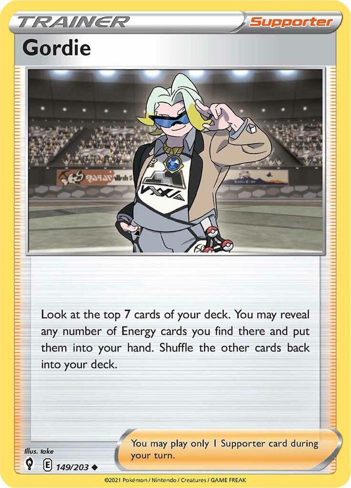 Gordie 149/203 card from SWSH07: Evolving Skies