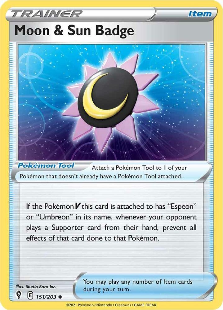 Moon & Sun Badge 151/203 card from SWSH07: Evolving Skies