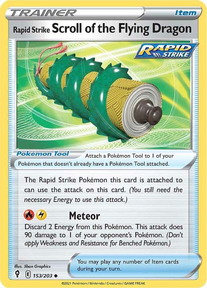 Rapid Strike Scroll of the Flying Dragon 153/203 card from SWSH07: Evolving Skies