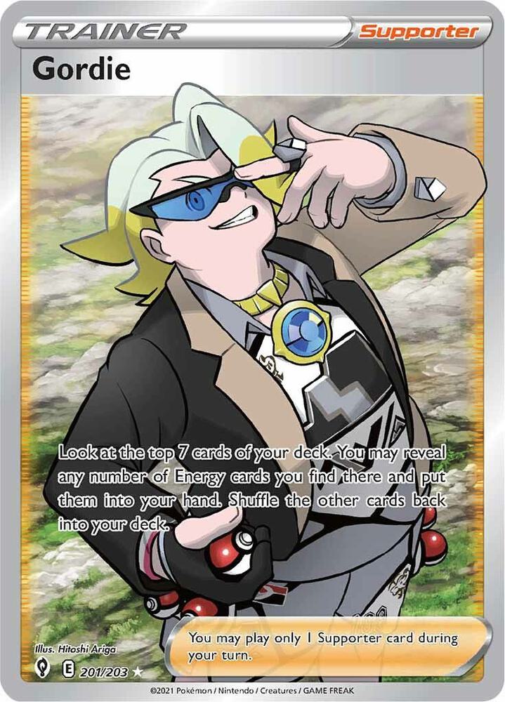 Gordie (Full Art) 201/203 card from SWSH07: Evolving Skies