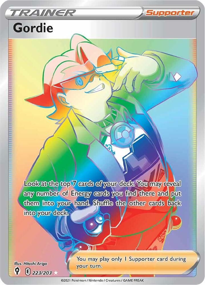 Gordie (Secret) 223/203 card from SWSH07: Evolving Skies