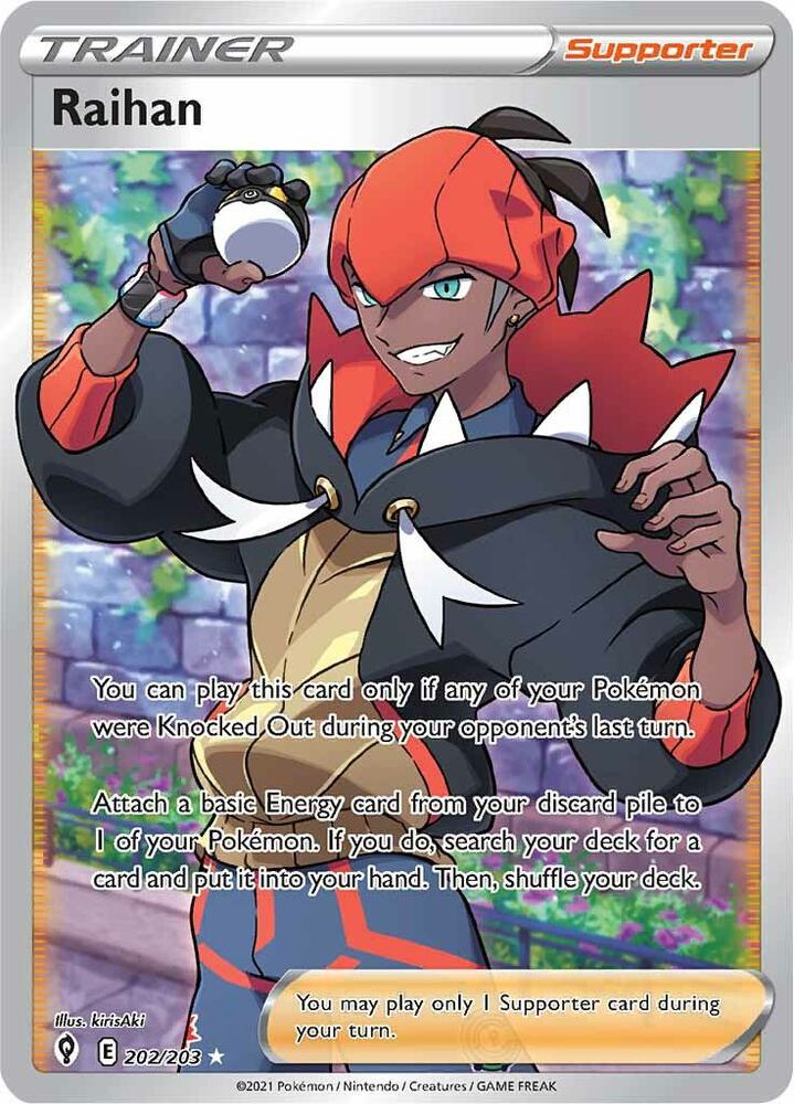 Raihan (Full Art) 202/203 card from SWSH07: Evolving Skies