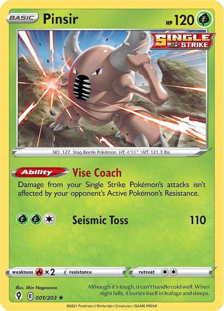 Pinsir 001/203 card from SWSH07: Evolving Skies