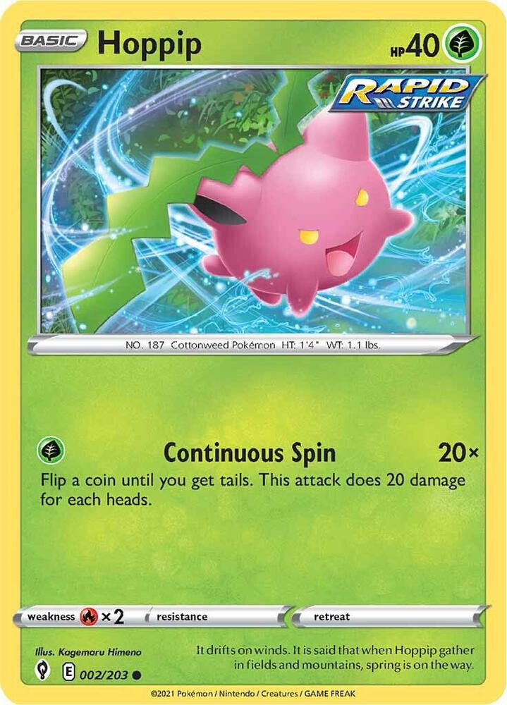 Hoppip 002/203 card from SWSH07: Evolving Skies