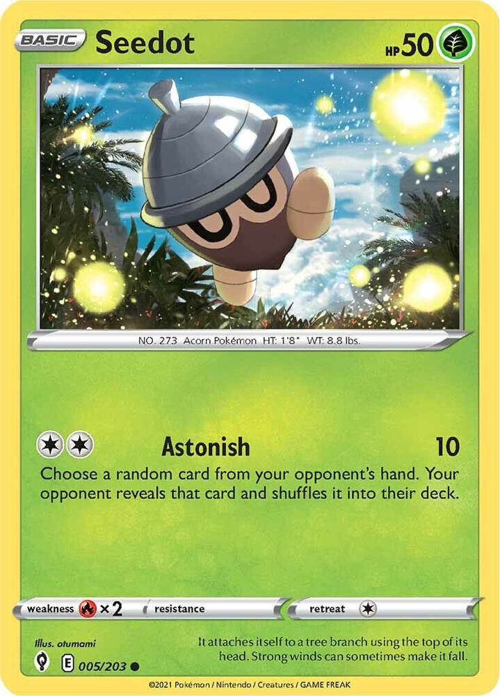 Seedot 005/203 card from SWSH07: Evolving Skies