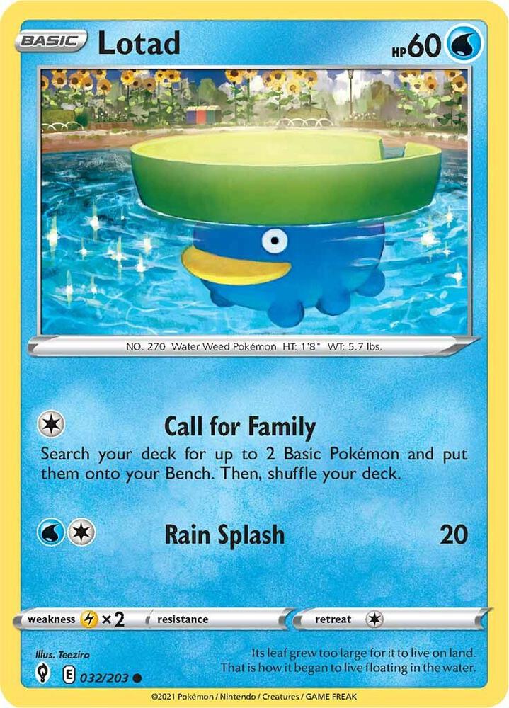 Lotad 032/203 card from SWSH07: Evolving Skies