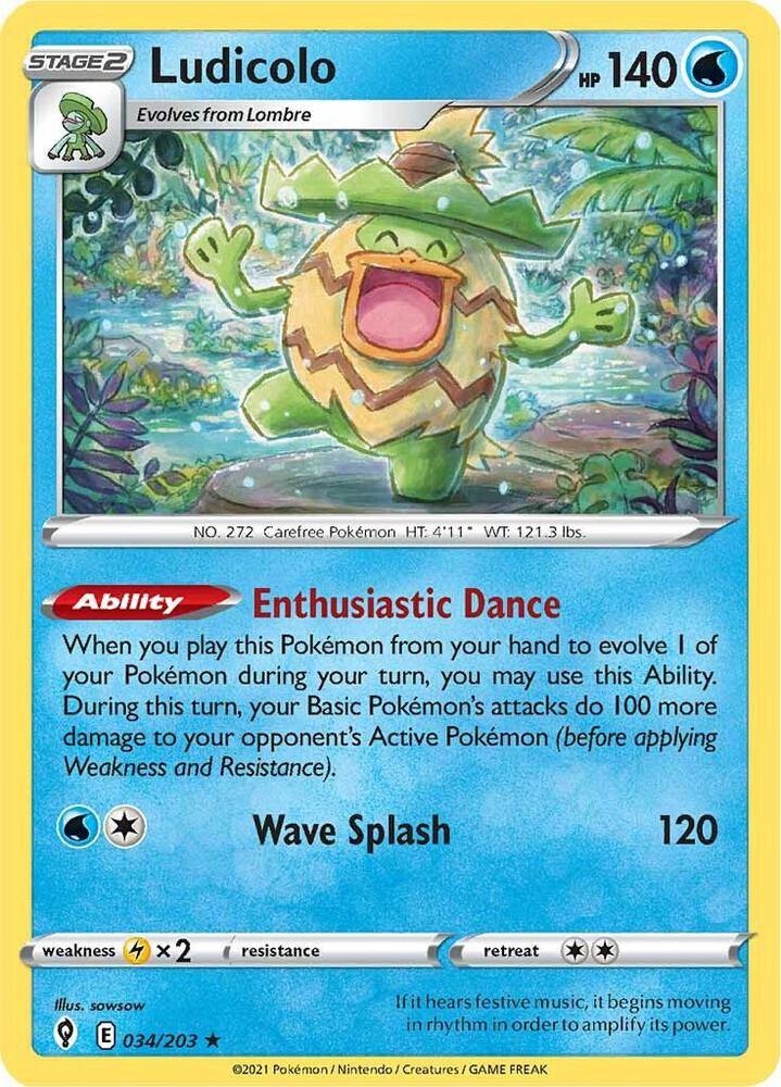 Ludicolo 034/203 card from SWSH07: Evolving Skies