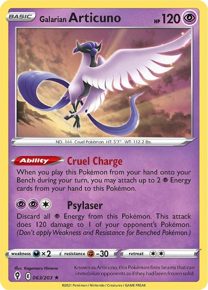Galarian Articuno 063/203 card from SWSH07: Evolving Skies