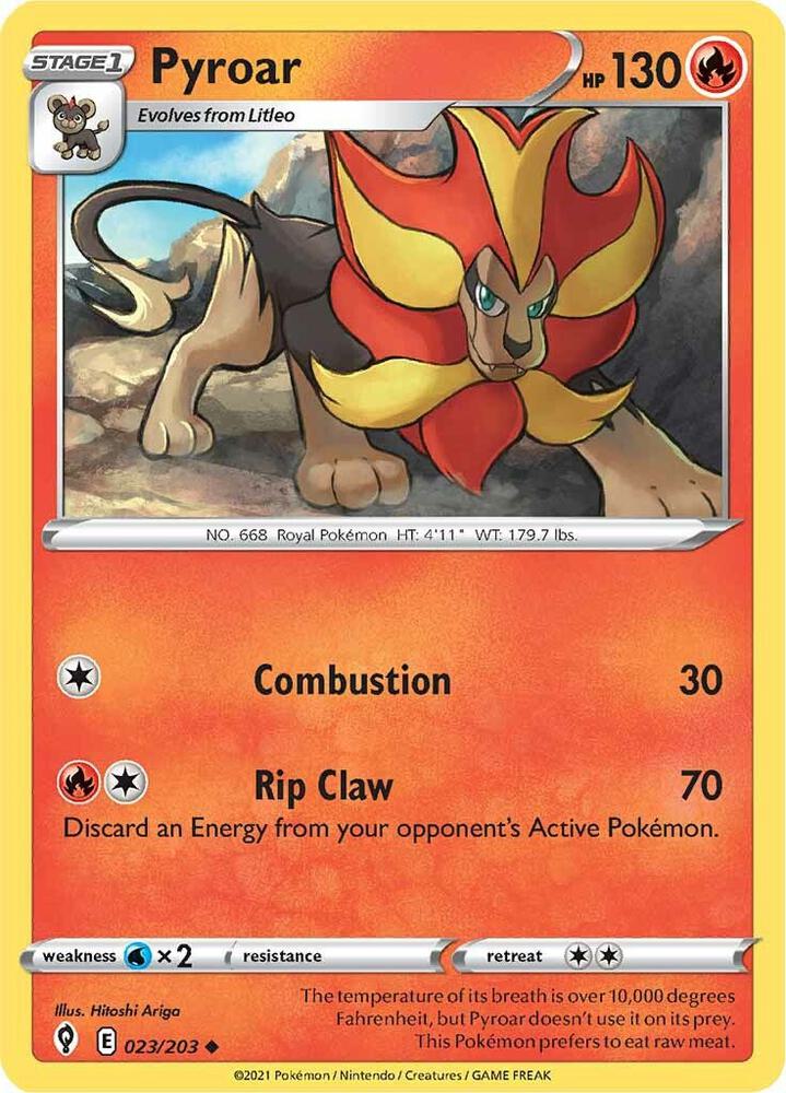 Pyroar 023/203 card from SWSH07: Evolving Skies