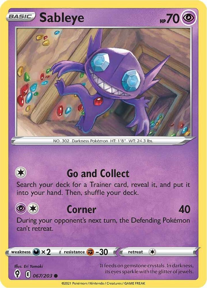 Sableye 067/203 card from SWSH07: Evolving Skies