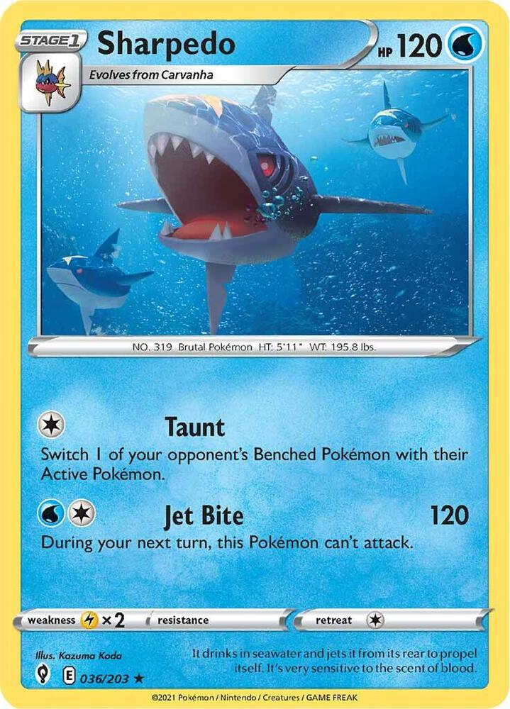 Sharpedo 036/203 card from SWSH07: Evolving Skies