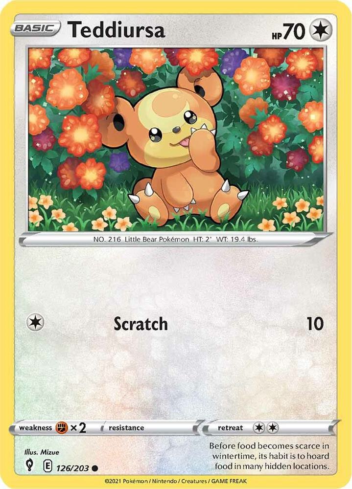 Teddiursa 126/203 card from SWSH07: Evolving Skies