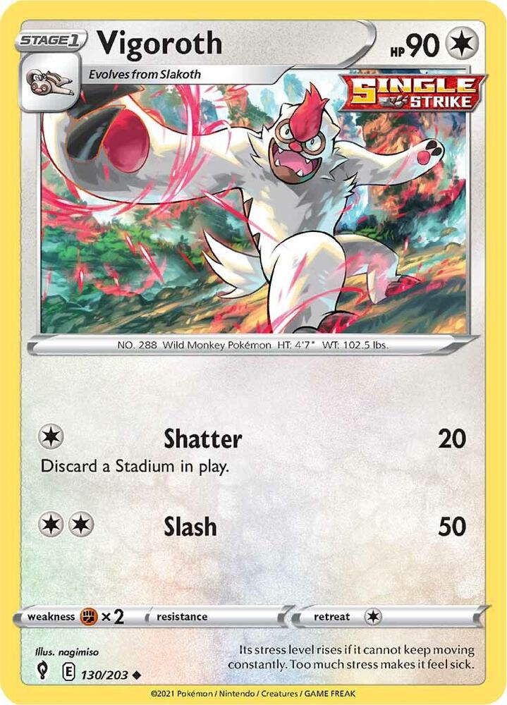 Vigoroth 130/203 card from SWSH07: Evolving Skies