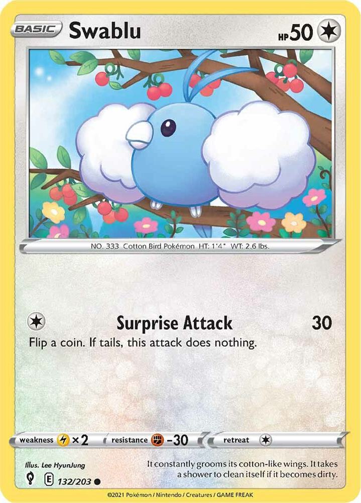 Swablu 132/203 card from SWSH07: Evolving Skies