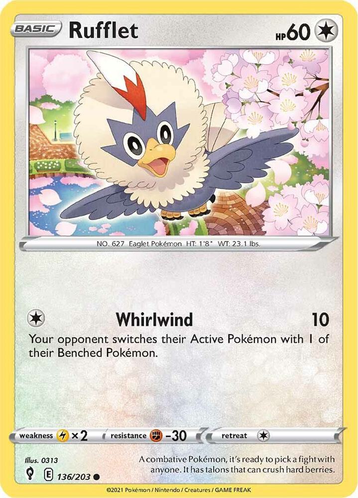 Rufflet 136/203 card from SWSH07: Evolving Skies