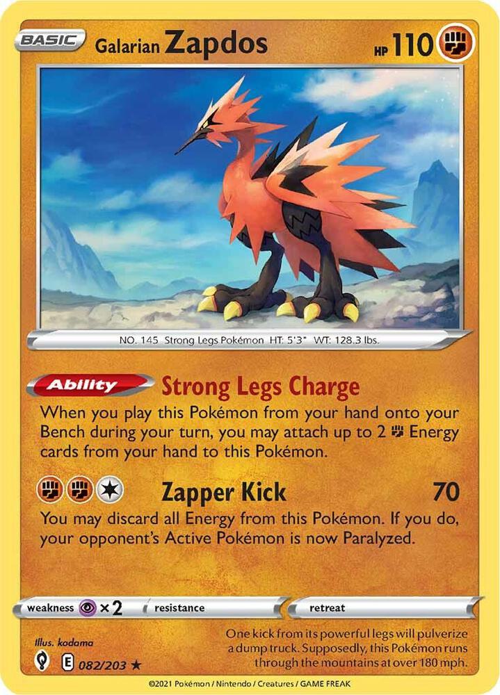 Galarian Zapdos 082/203 card from SWSH07: Evolving Skies