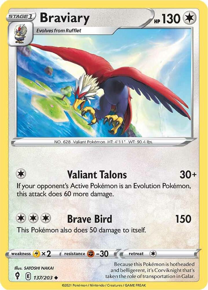 Braviary 137/203 card from SWSH07: Evolving Skies