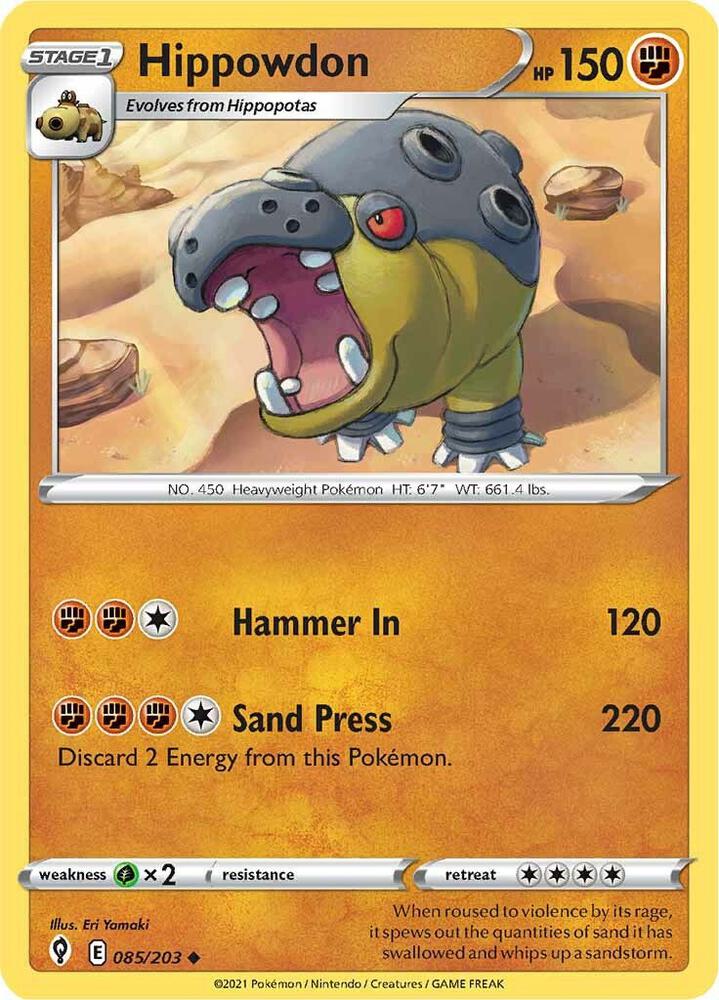 Hippowdon 085/203 card from SWSH07: Evolving Skies