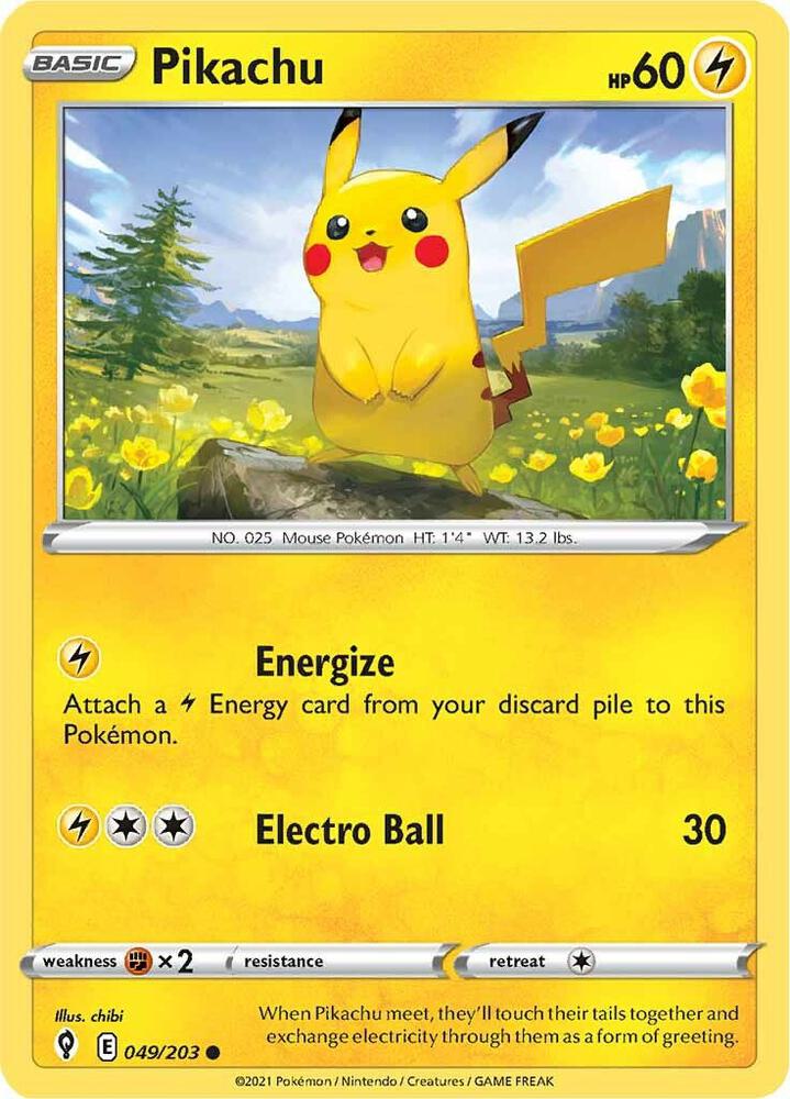 Pikachu 049/203 card from SWSH07: Evolving Skies