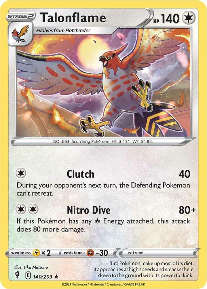 Talonflame 140/203 card from SWSH07: Evolving Skies