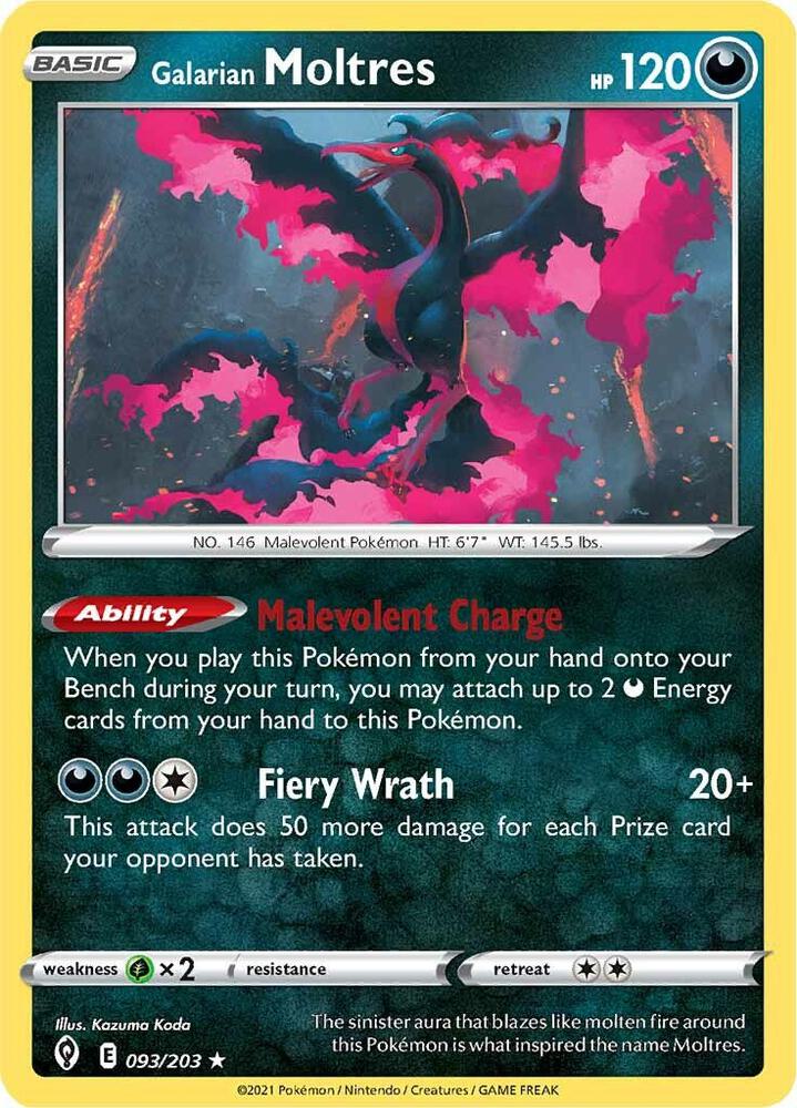 Galarian Moltres 093/203 card from SWSH07: Evolving Skies