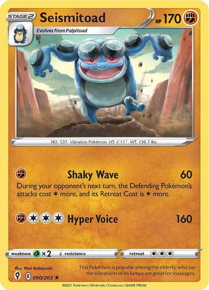 Seismitoad 090/203 card from SWSH07: Evolving Skies