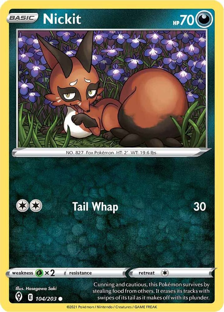 Nickit 104/203 card from SWSH07: Evolving Skies