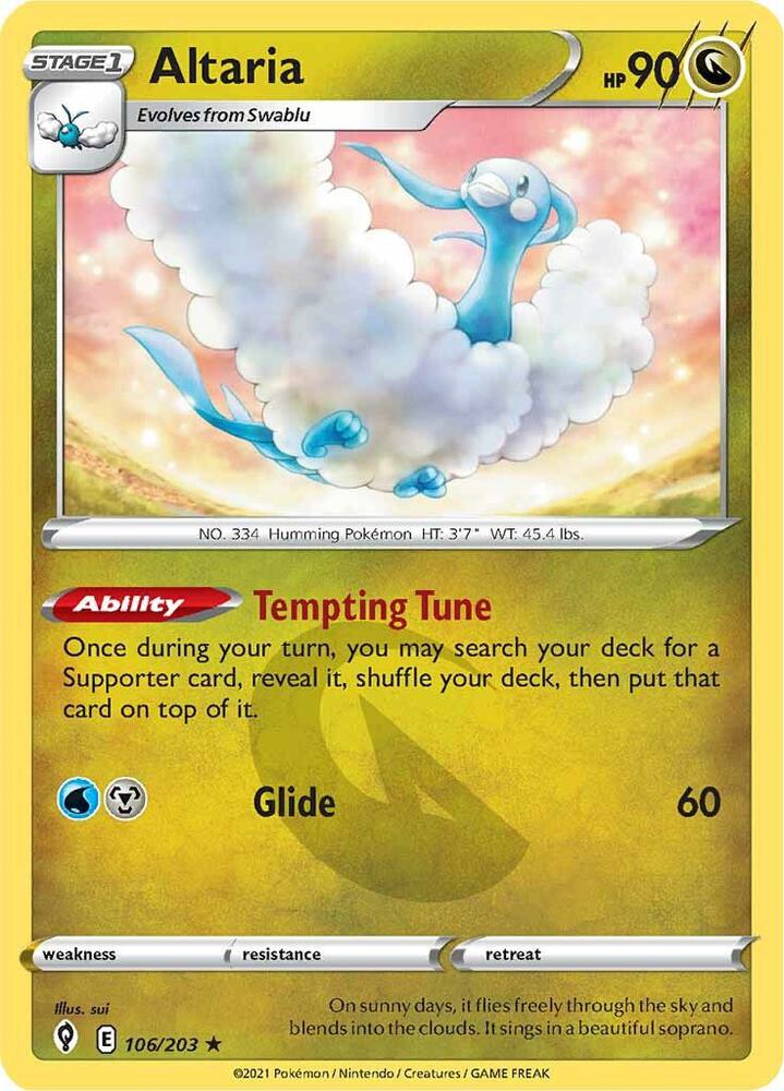 Altaria 106/203 card from SWSH07: Evolving Skies