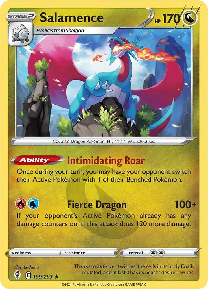 Salamence 109/203 card from SWSH07: Evolving Skies