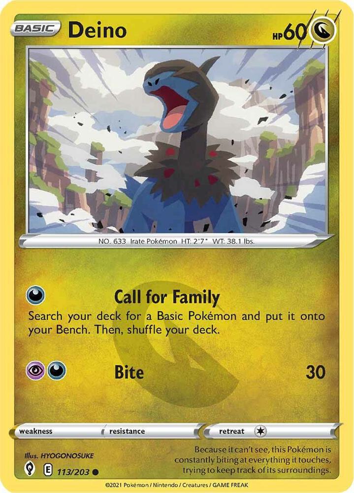 Deino 113/203 card from SWSH07: Evolving Skies
