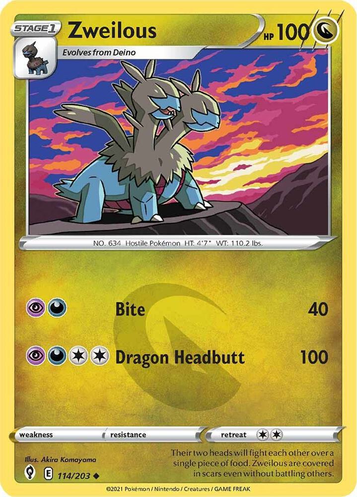 Zweilous 114/203 card from SWSH07: Evolving Skies