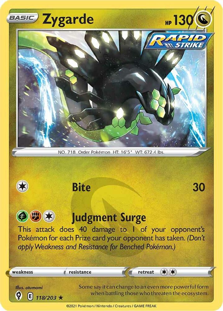Zygarde 118/203 card from SWSH07: Evolving Skies