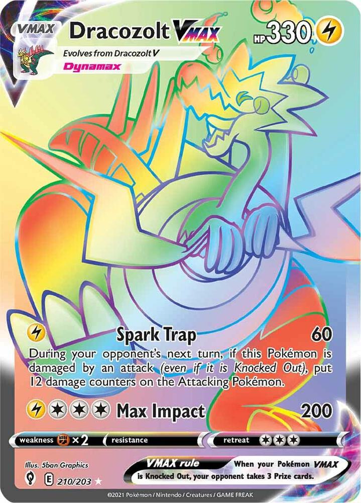 Dracozolt VMAX (Secret) 210/203 card from SWSH07: Evolving Skies