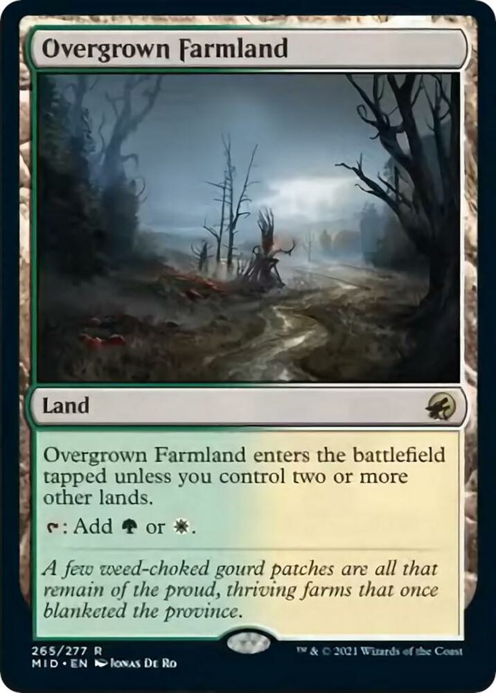 Overgrown Farmland 265 card from Innistrad: Midnight Hunt