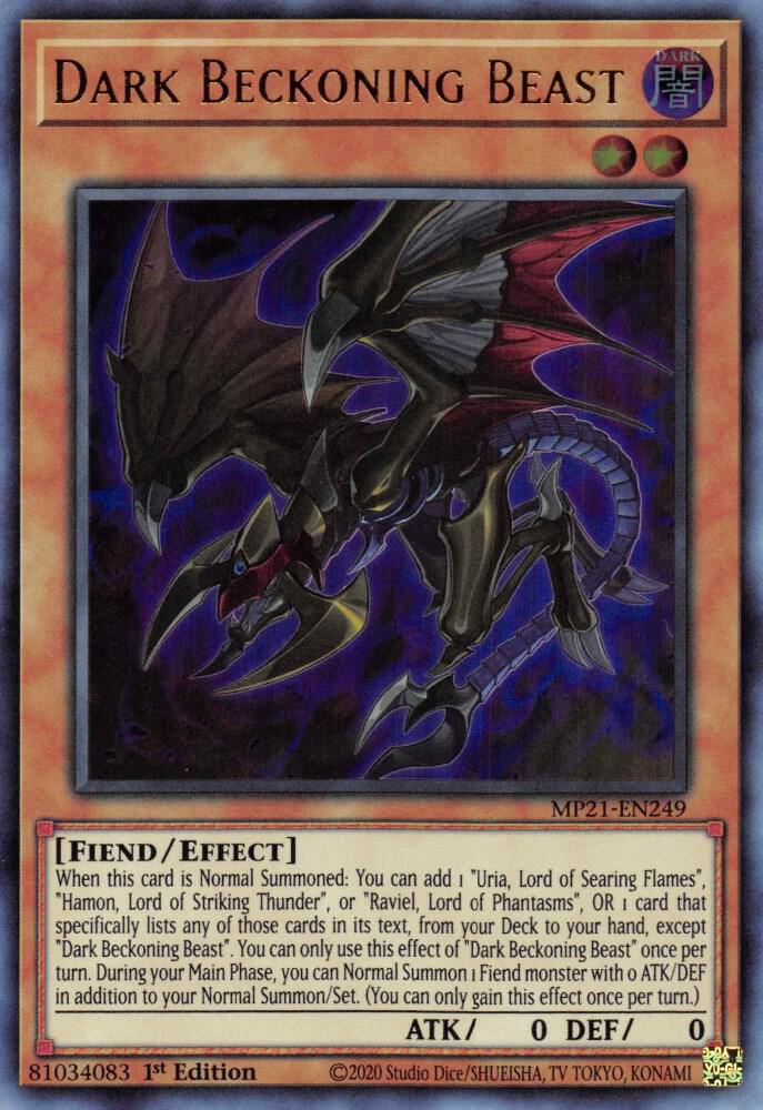 Dark Beckoning Beast MP21-EN249 card from 2021 Tin of Ancient Battles