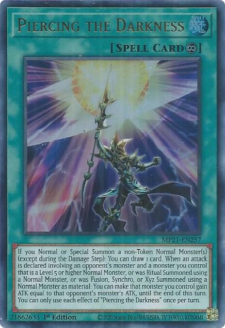 Piercing the Darkness MP21-EN257 card from 2021 Tin of Ancient Battles