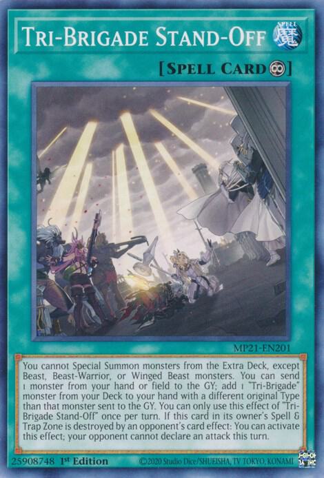 Tri-Brigade Stand-Off MP21-EN201 card from 2021 Tin of Ancient Battles