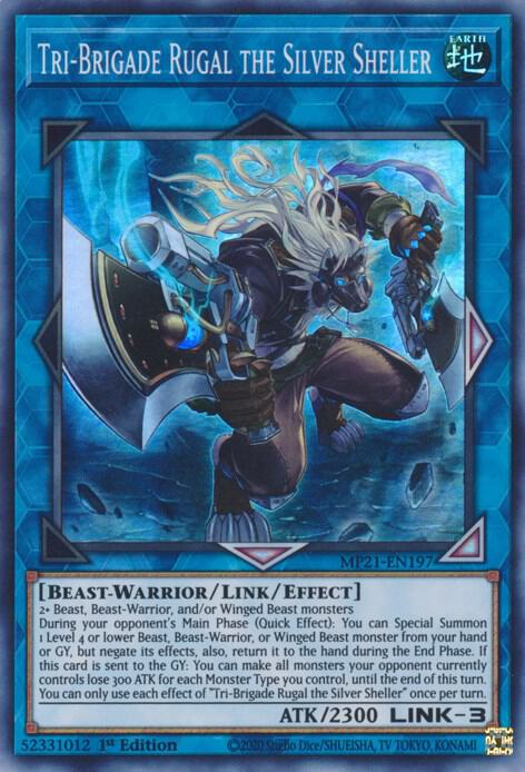 Tri-Brigade Rugal the Silver Sheller MP21-EN197 card from 2021 Tin of Ancient Battles