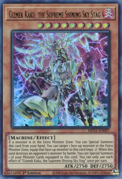 Gizmek Kaku, the Supreme Shining Sky Stag MP21-EN007 card from 2021 Tin of Ancient Battles