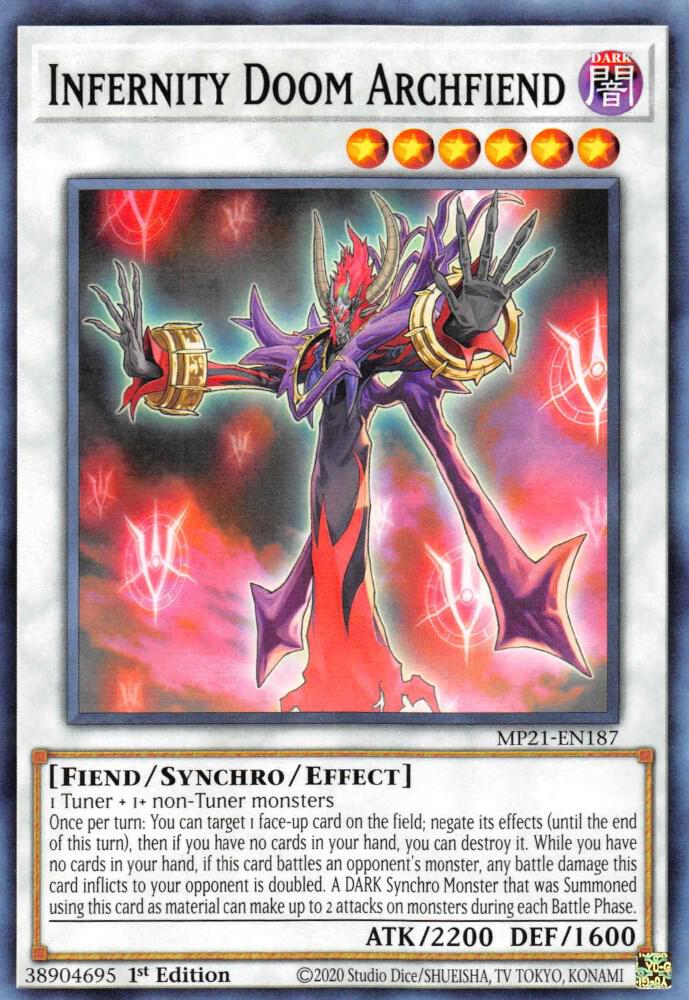 Infernity Doom Archfiend MP21-EN187 card from 2021 Tin of Ancient Battles