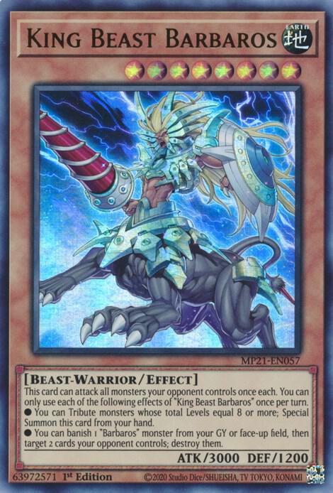 King Beast Barbaros MP21-EN057 card from 2021 Tin of Ancient Battles
