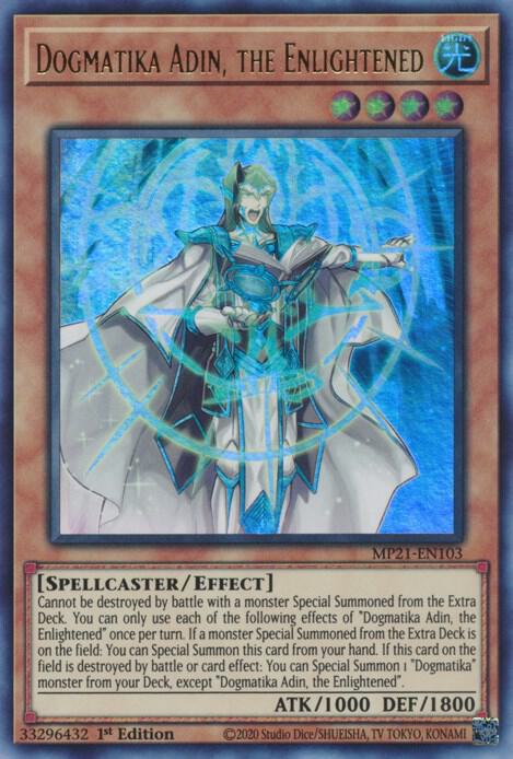 Dogmatika Adin, the Enlightened MP21-EN103 card from 2021 Tin of Ancient Battles