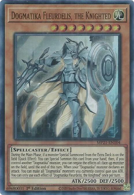 Dogmatika Fleurdelis, the Knighted MP21-EN104 card from 2021 Tin of Ancient Battles