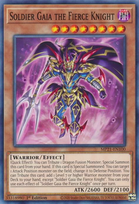 Soldier Gaia The Fierce Knight MP21-EN100 card from 2021 Tin of Ancient Battles