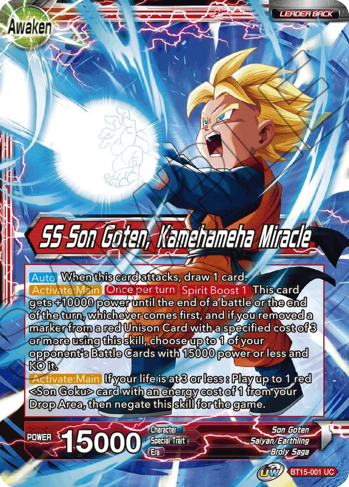 Son Goten // SS Son Goten, Kamehameha Miracle BT15-001 card from Saiyan Showdown