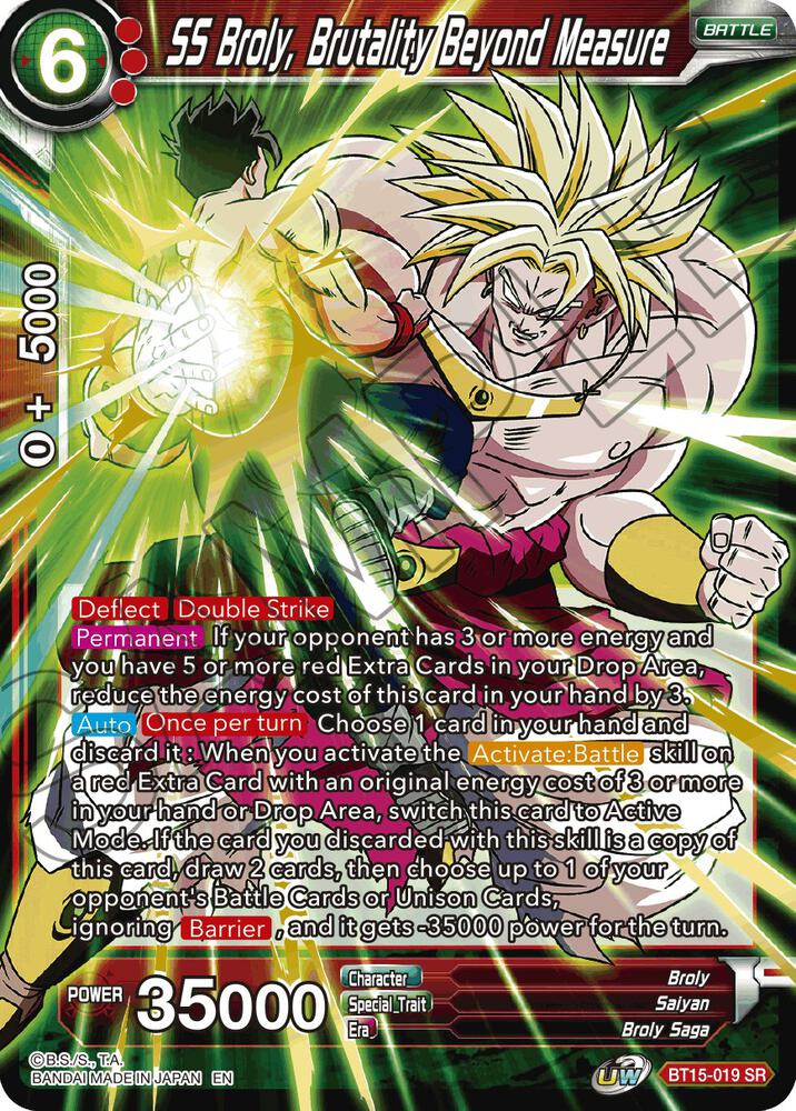 SS Broly, Brutality Beyond Measure BT15-019 card from Saiyan Showdown